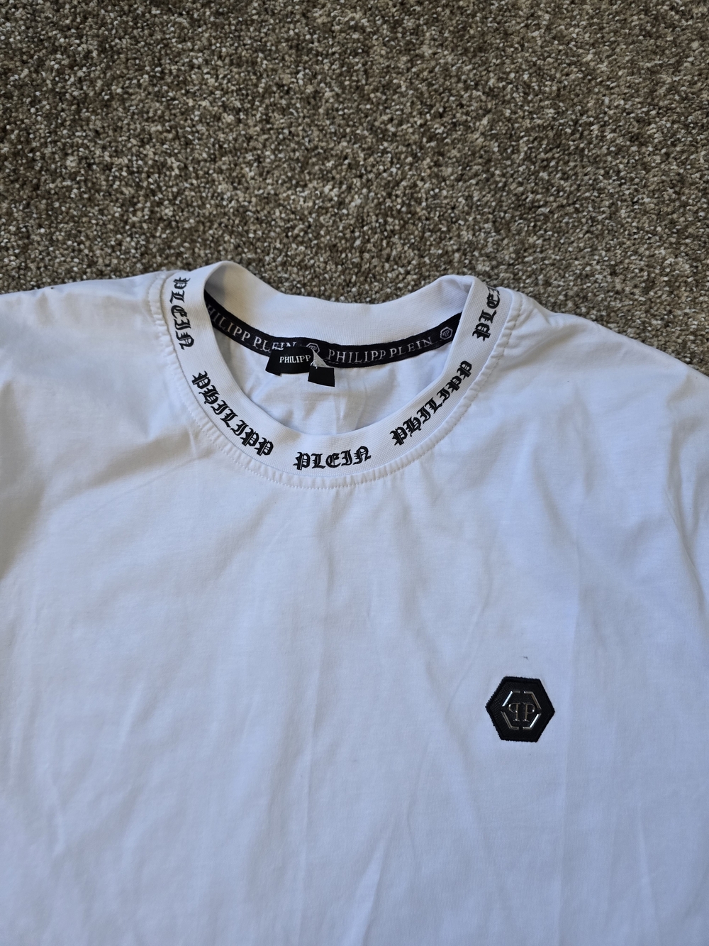 Philipp Plein White Short Sleeve Logo T-Shirt with Black Trim